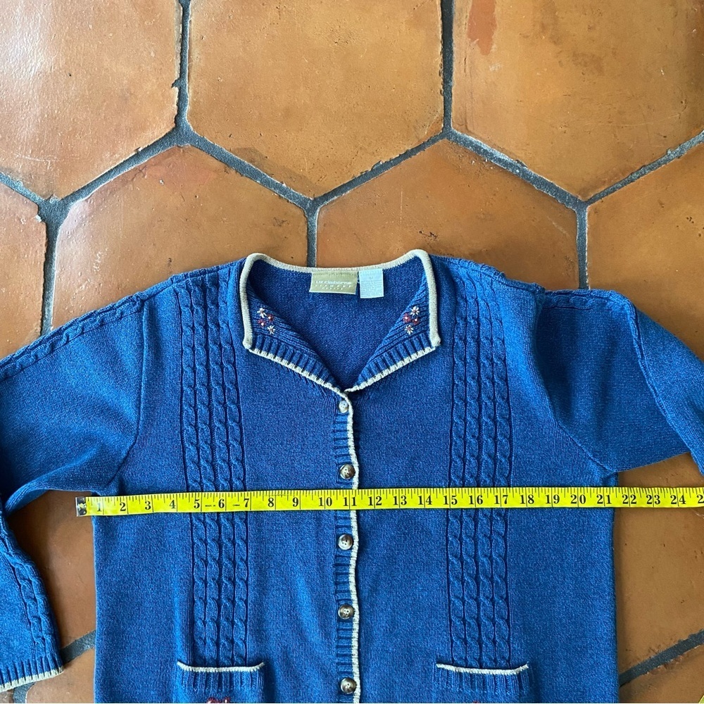 Liz Claiborne Lizwear vintage cable knit granny ore cardigan sweater floral M P - Picture 7 of 7